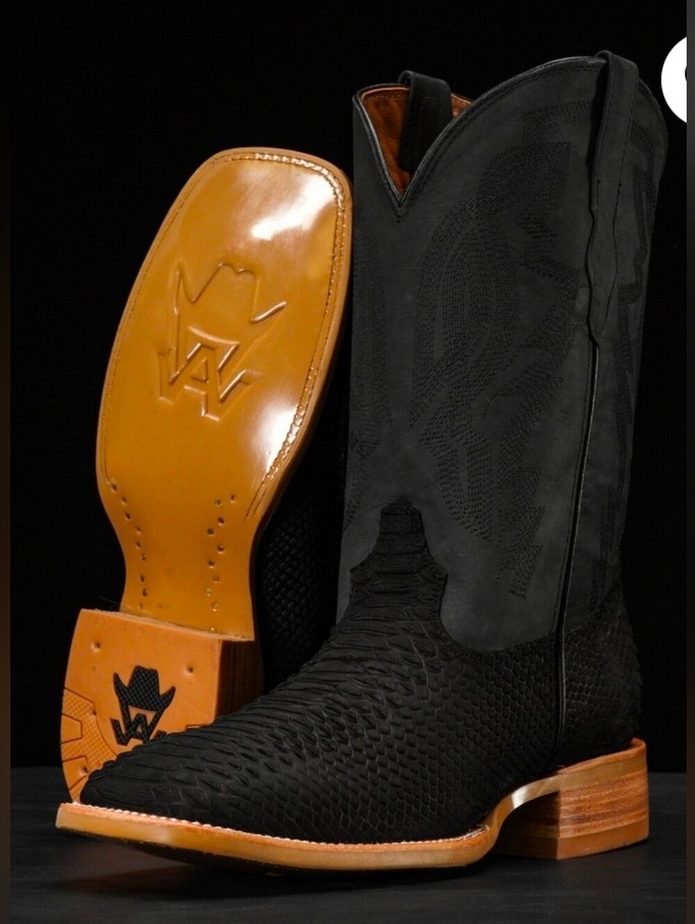 Alfa Wear Black Matte Python Square Toe Boots